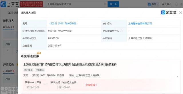 上海璟年食品公司被曝多起负面事件，受到司法执行和罚款处罚(图1)